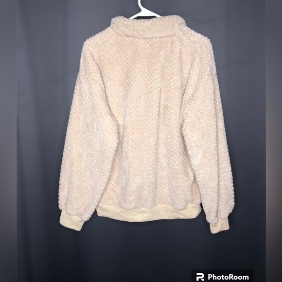 SHEIN Half Zip Up Drop Shoulder Fleece Sweatshirt, Apricot, Medium - Picture 3 of 9